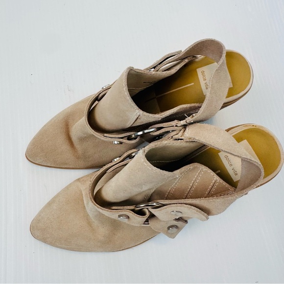 Dolce Vita Rango western style suede mules tan/cream size 11 stacked heel - Picture 7 of 14